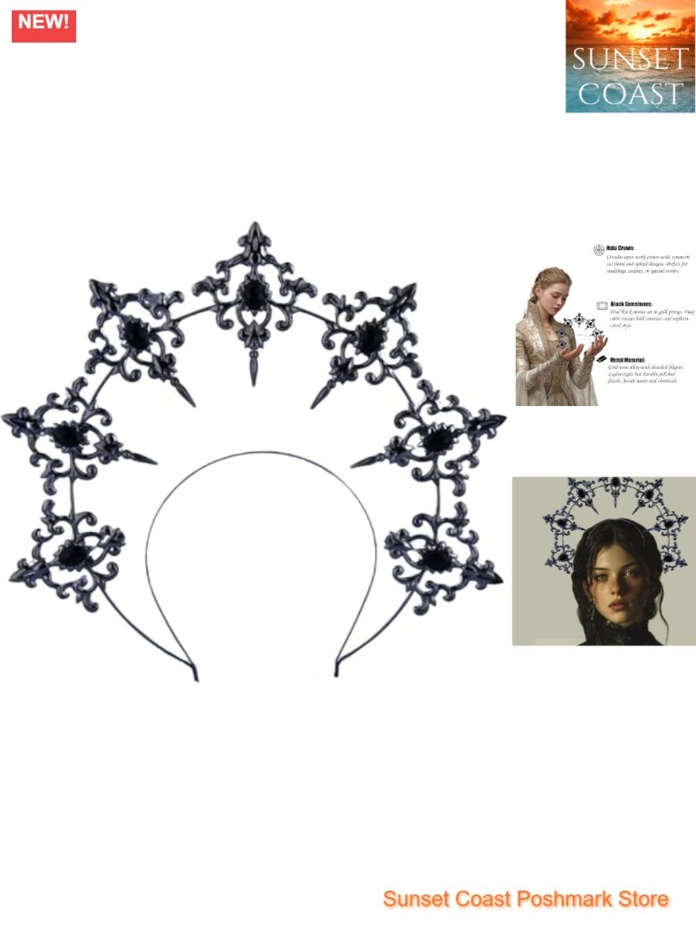 Gothic Boho Rhinestone Wire Headband for Women Baroque Bridal Crown